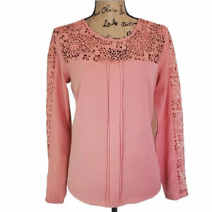 BB JEANS Lace Cutout Pleated Blouse Pink Medium